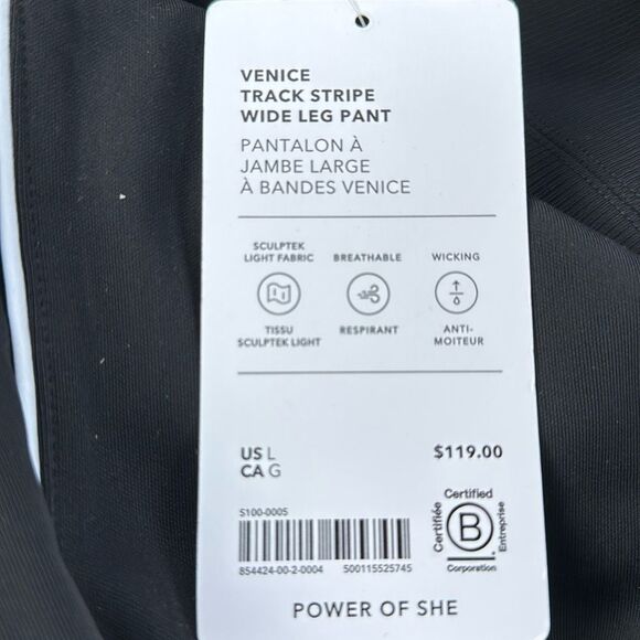 NWT Athleta Venice Track Strip Wide Leg Pant. Black/White Stripe. Large - Picture 4 of 9